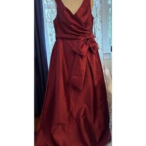Alfred Sung Off -Shoulder Burgundy Satin Gown With Sash, Size 20, NWT D802S